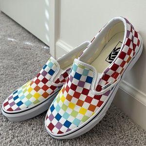 Vans Classic Slip-On Checkerboard Rainbow, Unisex US Women’s 8.5/ Men’s 7.0.